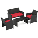4 Pieces Patio Furniture Set with Tempered Glass Tabletop and Removable Cushion