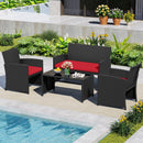 4 Pieces Patio Furniture Set with Tempered Glass Tabletop and Removable Cushion