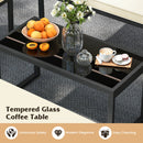 4 Pieces Patio Furniture Set Outdoor Conversation Set with Tempered Glass Coffee Table-Black