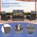 4 Pieces Patio Rattan Conversation Furniture Set with Glass Top Coffee Table-Gray