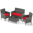 4 Pieces Patio Rattan Conversation Set with Tempered Glass Coffee Table
