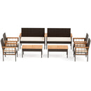 4 Pieces Wicker Furniture Set with Acacia Wood Tabletop and Armrests for Porch-White