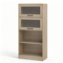 4-Tier Bookshelf with Storage Cabinets - Natural Wood
