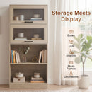 4-Tier Bookshelf with Storage Cabinets - Natural Wood