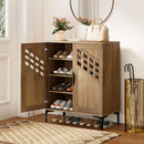 4 Tier Farmhouse Shoe Storage Cabinet with Removable Shelves and Metal Legs