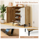 4 Tier Farmhouse Shoe Storage Cabinet with Removable Shelves and Metal Legs