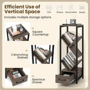 4 Tier Floor Tree Bookshelf with Drawer and Metal Frame-Gray