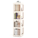 4-Tier Foldable Rotating Bookshelf with Swivel Base and Translucent Panels-White