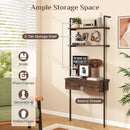 4-Tier Ladder Bookshelf with Drawer and Metal Frame