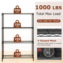4-Tier Metal Storage Shelving Unit with V-Shaped Wire Rack and 1000 LBS Capacity-Black