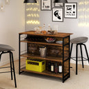 4-Tier Mini Bar Kitchen Island with Footrest and Wine Rack-Coffee