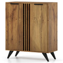 4-Tier Shoe Cabinet with 2 Doors - Natural Wood Finish