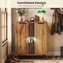4-Tier Shoe Cabinet with 2 Doors - Natural Wood Finish