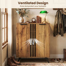 4-Tier Shoe Cabinet with 2 Doors - Natural Wood Finish
