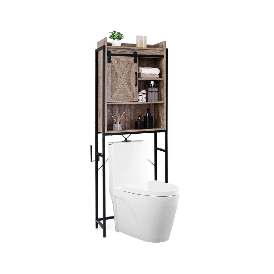 4-Tier Multifunctional Toilet Sorage Cabinet with Adjustable Shelf and Sliding Barn Door