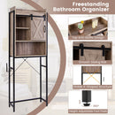 4-Tier Multifunctional Toilet Sorage Cabinet with Adjustable Shelf and Sliding Barn Door