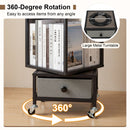 4-Tier Rotating Bookshelf on Wheels with Removable Drawer
