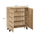 4-Tier Shoe Cabinet 2-Door Storage Organizer with Louvered Door-Natural
