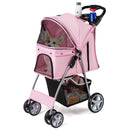Folding Pet Stroller with Storage Basket and Adjustable Canopy