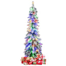 4/5/6 Feet Pre-Lit Artificial Christmas Tree Snow-Flocked Slim Pencil Xmas Decor-5 ft