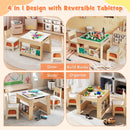 4 in 1 Kids Table and Chair Set with Reversible Graffiti and Building Blocks Tabletop