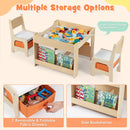 4 in 1 Kids Table and Chair Set with Reversible Graffiti and Building Blocks Tabletop