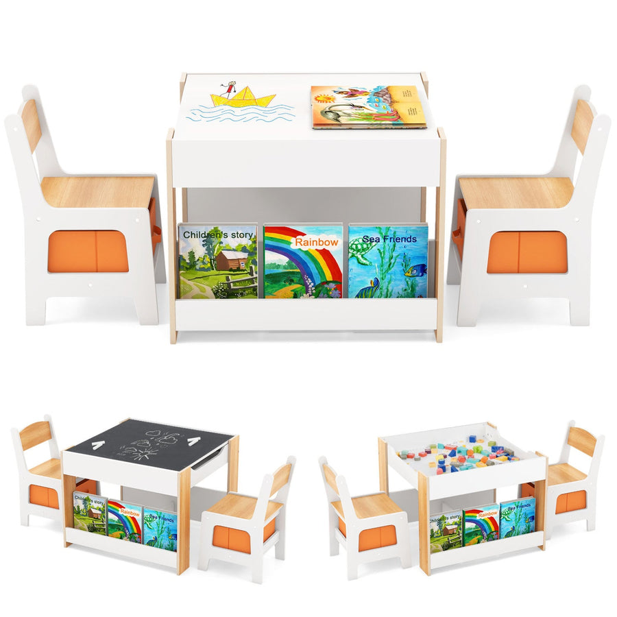 4 in 1 Kids Toddler Activity Table and Chairs Set with Reversible Tabletop