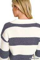 Zenana Striped Collared Sweater