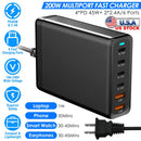 200W Fast Wall Charger with 6 Charging Ports Desktop USB Charging Station PD45W 2.4A GaN Power Adapter Fit for IOSPhone 14 13 12 11 Samsung S22 S21 Sw
