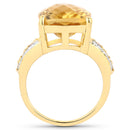 8.44 Carat Genuine Citrine and White Topaz .925 Sterling Silver Ring