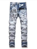 Punk Retro Blue Ripped Slim Fit Men's Jeans