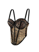 Sexy Leopard Dot Pattern Stitching Bra Sling High-end Sense Inner Mesh Lace Perspective Outer Wear Fishbone Bra