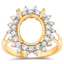 0.79 Carat Genuine White Diamond 14K Yellow Gold Semi Mount Ring - holds 11x9mm Oval Gemstone