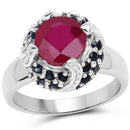 3.70 Carat Glass Filled Ruby and Blue Sapphire .925 Sterling Silver Ring