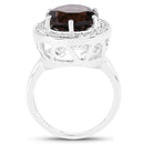 4.52 Carat Genuine Smoky Quartz and White Topaz .925 Sterling Silver Ring