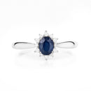0.44 Carat Genuine Blue Sapphire and White Diamond 14K White Gold Ring