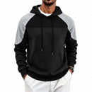 Fleece-lined Mens Patchwork Color-block Textured Loose-fit Hooded Jacket
