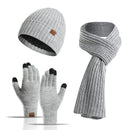 Winter Solid Color Knitted Scarf Hat Gloves Set