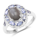 2.35 Carat Genuine Grey Moonstone and Tanzanite .925 Sterling Silver Ring