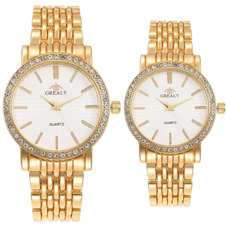 Simple Casual Quartz Watch with Steel Strap and Diamond Detailing