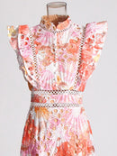 Ruffled Hollow Out Tiered Midi Dress