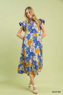 Umgee Mix Bold Floral Tiered Midi Dress
