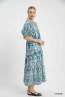 Umgee Two tone Border Print Midi Dress