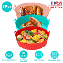 3Pcs Reusable Foldbale Air Fryer Silicone Pot 464¡F Heat Resistant Round Replacement of Parchment Liners 3 Food Grade Baking Basket Pans for 4+Quart A
