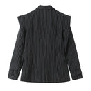 Striped Wide-shoulder Blazer For Women