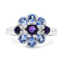 1.25 Carat Genuine Tanzanite, Amethyst & White Topaz .925 Sterling Silver Ring