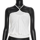 New Solid-color Slimming Sleeveless Halter Top With Gathered Straps