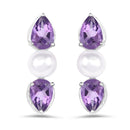 2.78 Carat Genuine Amethyst and Pearl .925 Sterling Silver Earrings
