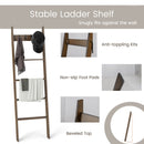 5-Tier Bamboo Ladder Bookshelf with 4 Removable Hooks-Brown