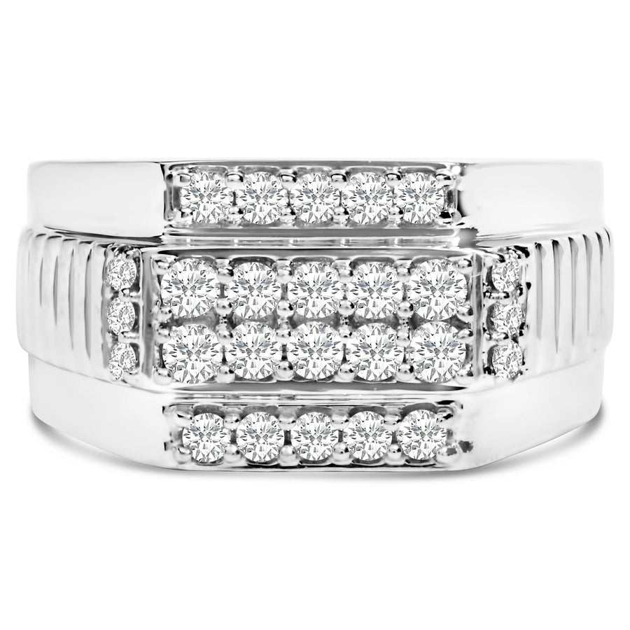 Men's .925 Sterling Silver 1.00 Cttw Diamond Multi Row Band Ring -Size 10